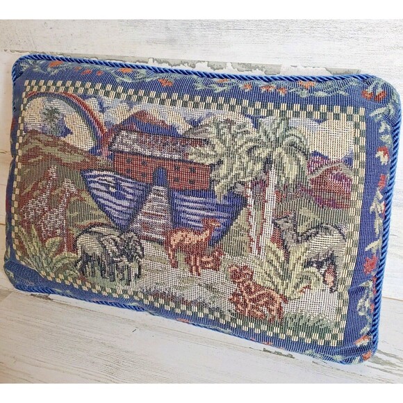 Gregg USA "Noah's Ark" Tapestry Throw Pillow 12x8" Decorative Cushion VTG? - Picture 3 of 8